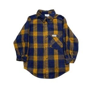 Vintage Guess Jeans Kids Plaid Flannel Shirt Blue Yellow Long Sleeve Size L USA